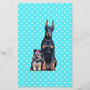 Yorkshire Terrier Doberman Blue Polka Dots Briefpapier