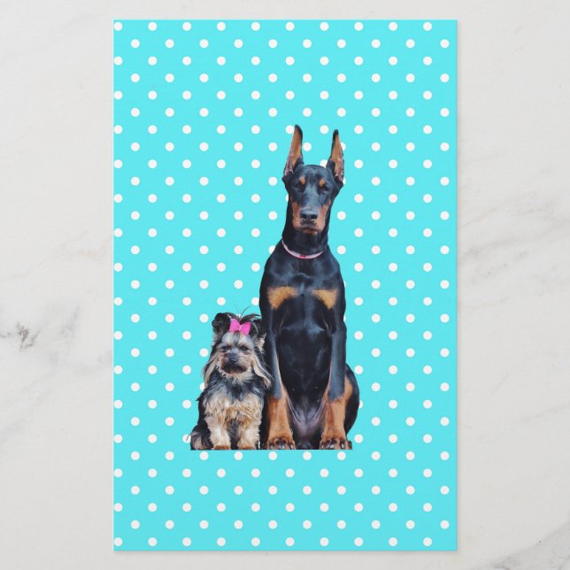 Yorkshire Terrier Doberman Blue Polka Dots Briefpapier (Vorderseite)