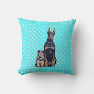Yorkshire Terrier Doberman Blue Polka Dots Kissen