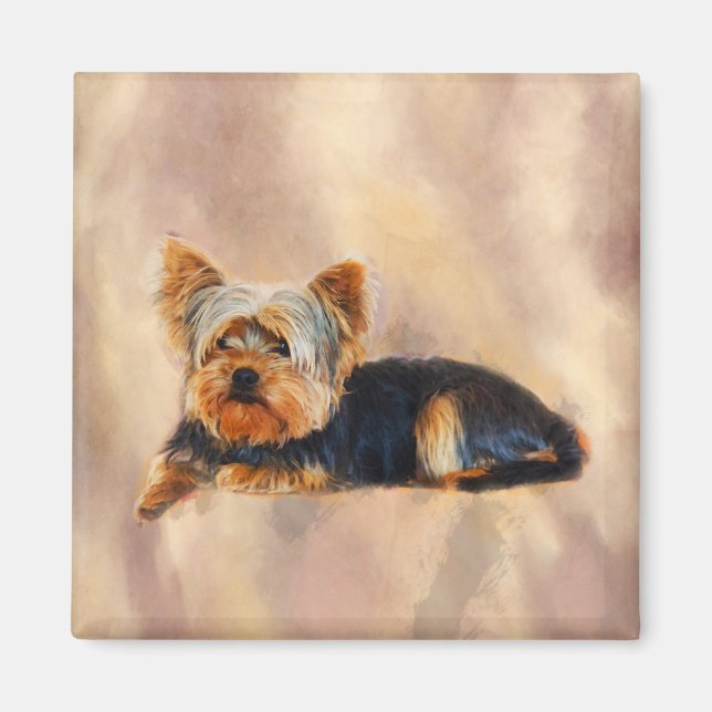 Yorkshire Terrier Dog Art Watercolor Portrait Magnet (Vorne)