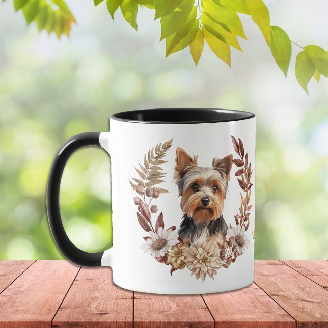 Yorkshire Terrier Dog Autumn Wreath Tasse (Von Creator hochgeladen)