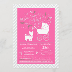 Yorkshire Terrier Dog Baby Dusche Pink Girl Einladung