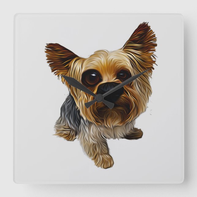 Yorkshire Terrier Dog Caricature Wall Clock Quadratische Wanduhr (Vorderseite)