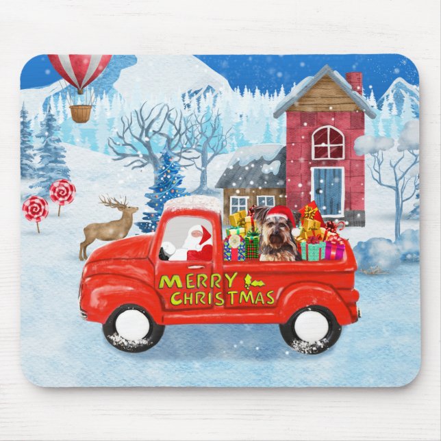 Yorkshire Terrier Dog Christmas Delivery Truck Mousepad (Vorne)