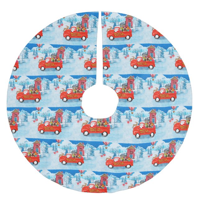Yorkshire Terrier Dog Christmas Delivery Truck Polyester Weihnachtsbaumdecke (Vorderseite)