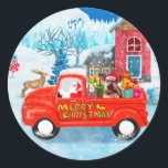 Yorkshire Terrier Dog Christmas Delivery Truck Runder Aufkleber<br><div class="desc">Eine perfekte Weihnachtsgeschenkidee für jemanden,  der Hunde Liebe. Dieser niedliche Hund sitzt im weihnachtlichen Lieferwagen und ist ein Geschenk für Ihre Freunde oder Familie,  die Liebe haben oder Hunde besitzen.</div>