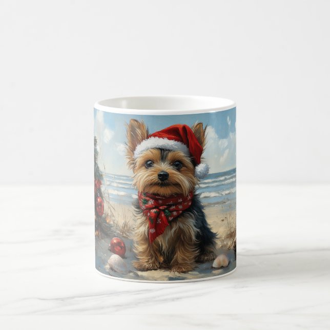 Yorkshire Terrier Dog Christmas Vintag Beach Kaffeetasse (Mittel)