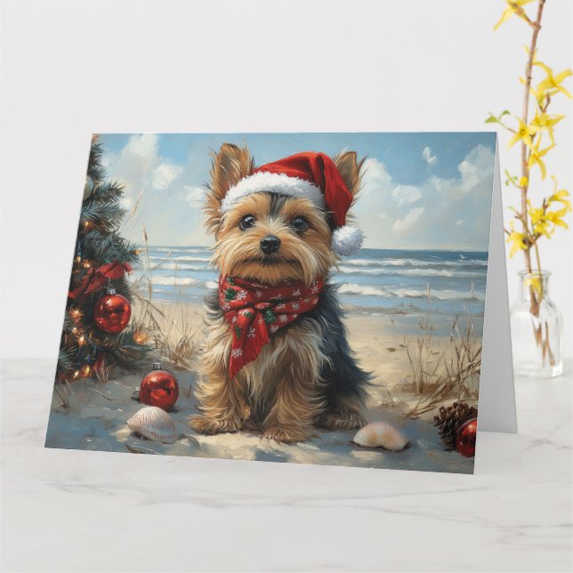 Yorkshire Terrier Dog Christmas Vintag Beach Karte (Gelbe Blume)