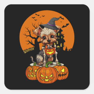 Yorkshire Terrier Dog Halloween Quadratischer Aufkleber