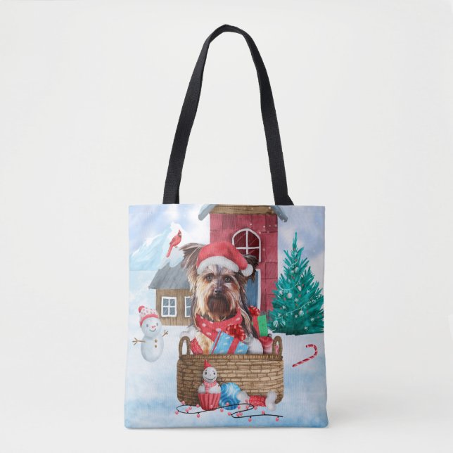 Yorkshire Terrier Dog im Schnee Weihnachtshundehau Tasche (Vorderseite)