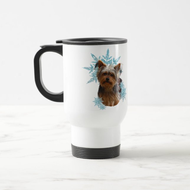 Yorkshire Terrier Dog in den Schneeflocken Reisebecher (Links)
