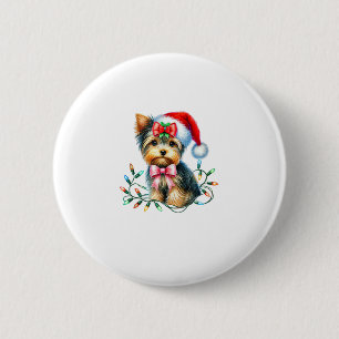 Yorkshire Terrier Dog mit Coquette Bow Weihnachten Button