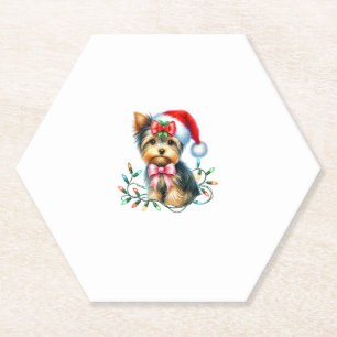 Yorkshire Terrier Dog mit Coquette Bow Weihnachten Untersetzer