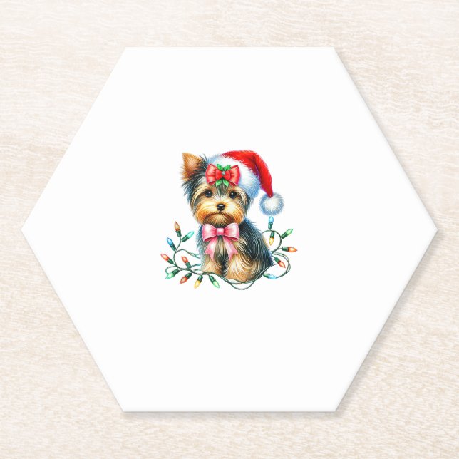 Yorkshire Terrier Dog mit Coquette Bow Weihnachten Untersetzer (Vorderseite)