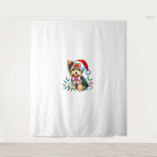 Yorkshire Terrier Dog mit Coquette Bow Weihnachten Wandteppich
