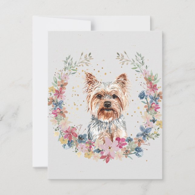 Yorkshire Terrier Dog Spring Floons Monogram Mitteilungskarte (Vorderseite)
