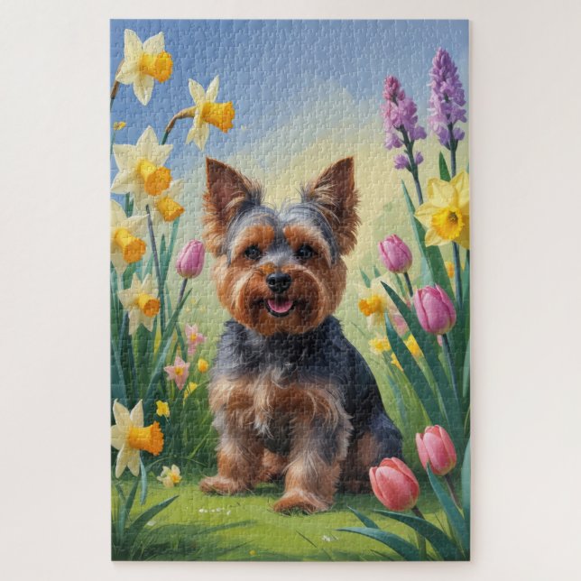 Yorkshire Terrier Dog Spring Flowers (Vertikal)