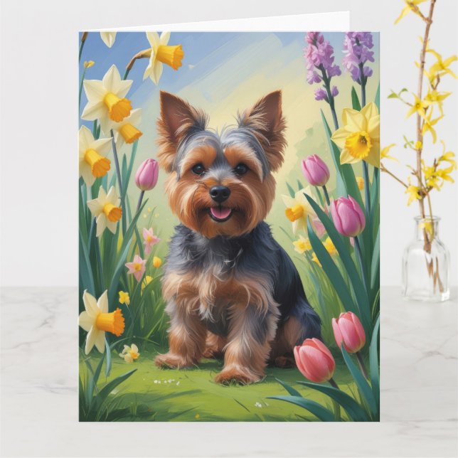 Yorkshire Terrier Dog Spring Flowers Karte (Gelbe Blume)