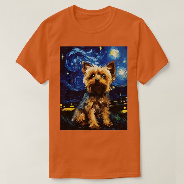 Yorkshire Terrier Dog Starry Night Van Gogh Art Lo T-Shirt (Design vorne)