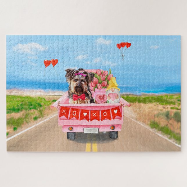 Yorkshire Terrier Dog Valentine's Day Truck Hearts (Horizontal)