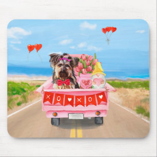 Yorkshire Terrier Dog Valentine's Day Truck Hearts Mousepad