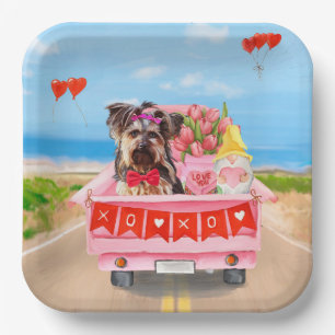 Yorkshire Terrier Dog Valentine's Day Truck Hearts Pappteller