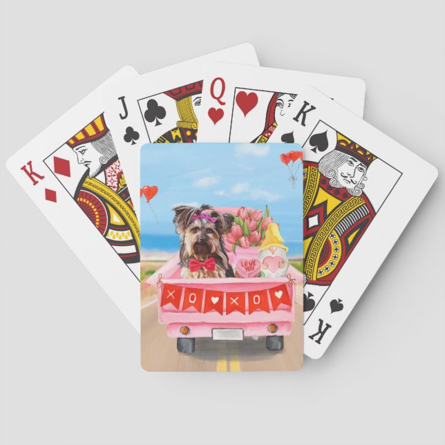 Yorkshire Terrier Dog Valentine's Day Truck Hearts Spielkarten (Rückseite)