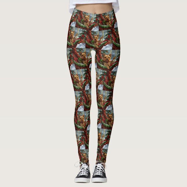 Yorkshire Terrier Dog Weihnachtsfest Leggings (Vorderseite)
