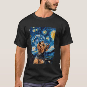Yorkshire Terrier Dog Yorkie Starry Night Painting T-Shirt