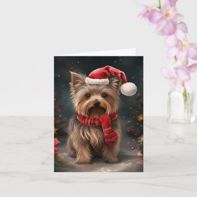 Yorkshire Terrier Dog zu Weihnachten im Schnee Karte (Orchidee)