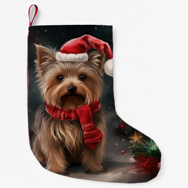 Yorkshire Terrier Dog zu Weihnachten im Schnee Kleiner Weihnachtsstrumpf (Vorderseite)