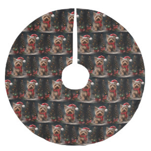 Yorkshire Terrier Dog zu Weihnachten im Schnee Polyester Weihnachtsbaumdecke