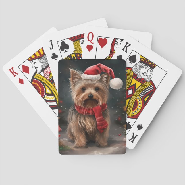 Yorkshire Terrier Dog zu Weihnachten im Schnee Spielkarten (Rückseite)