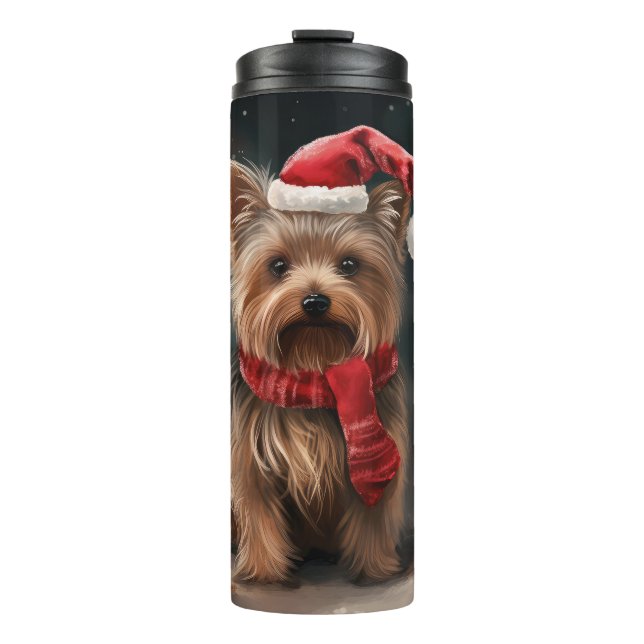 Yorkshire Terrier Dog zu Weihnachten im Schnee Thermosbecher (Vorderseite)