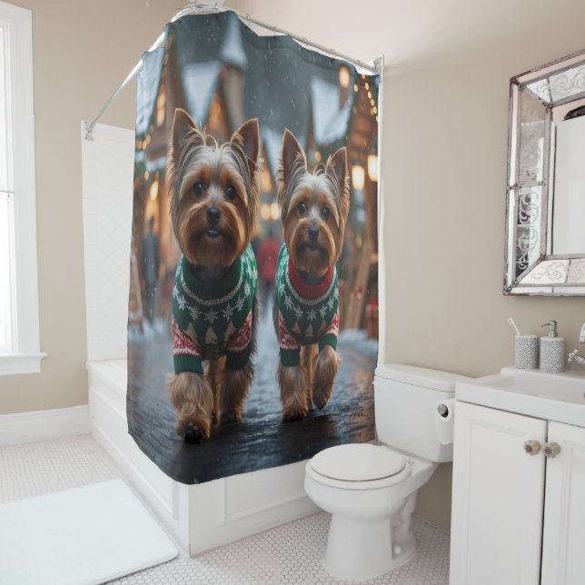 Yorkshire Terrier Dogs Christmas Snow Holiday  Duschvorhang (Beispiel)