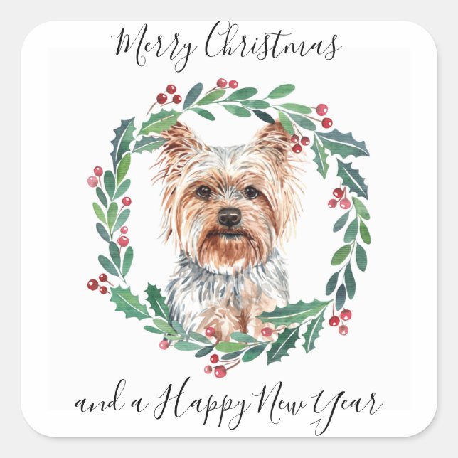 Yorkshire Terrier Elegant Dog Frohe Weihnachten Quadratischer Aufkleber (Vorderseite)