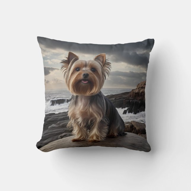 Yorkshire Terrier Elegant Throw Pillow Kissen (Vorderseite)