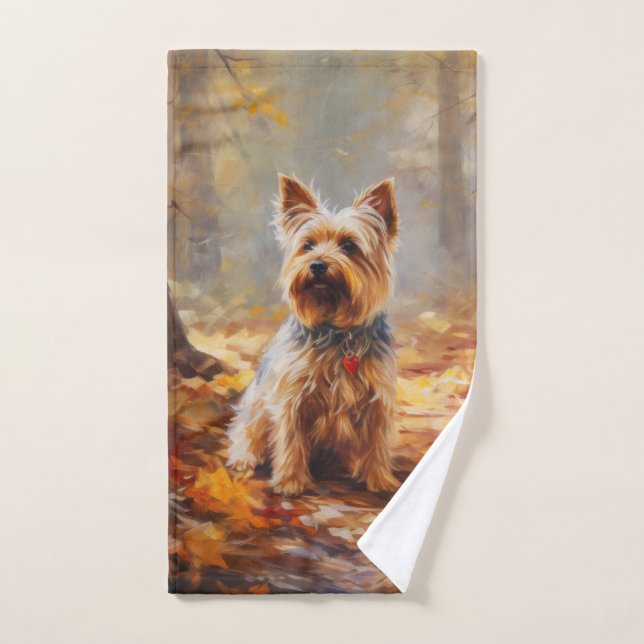 Yorkshire Terrier en automne Leaves automne Inspir (Serviette à main)