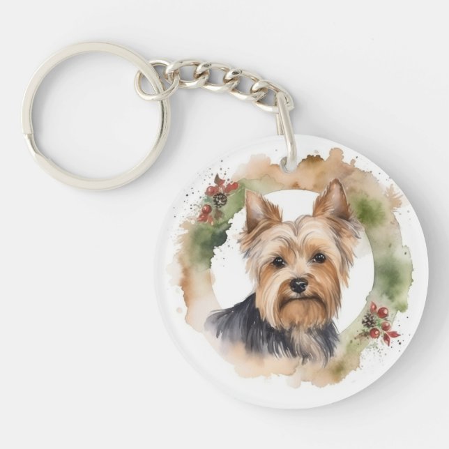 Yorkshire Terrier Fête de la couronne de Noël Coup (Devant)