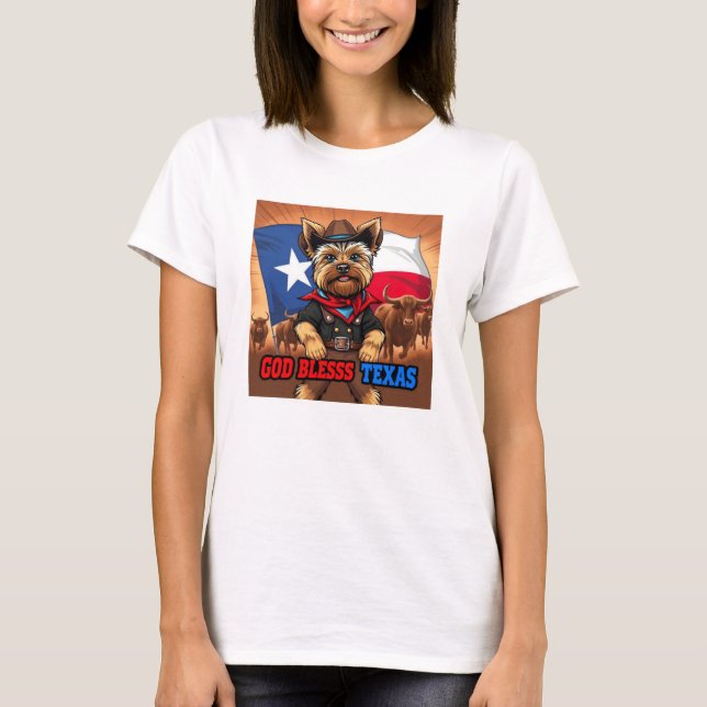 Yorkshire Terrier God Bless Texas T-Shirt (Vorderseite)