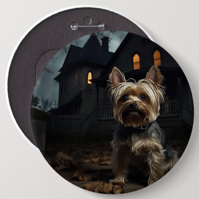 Yorkshire Terrier Halloween Beängstigend Button (Vorne & Hinten)