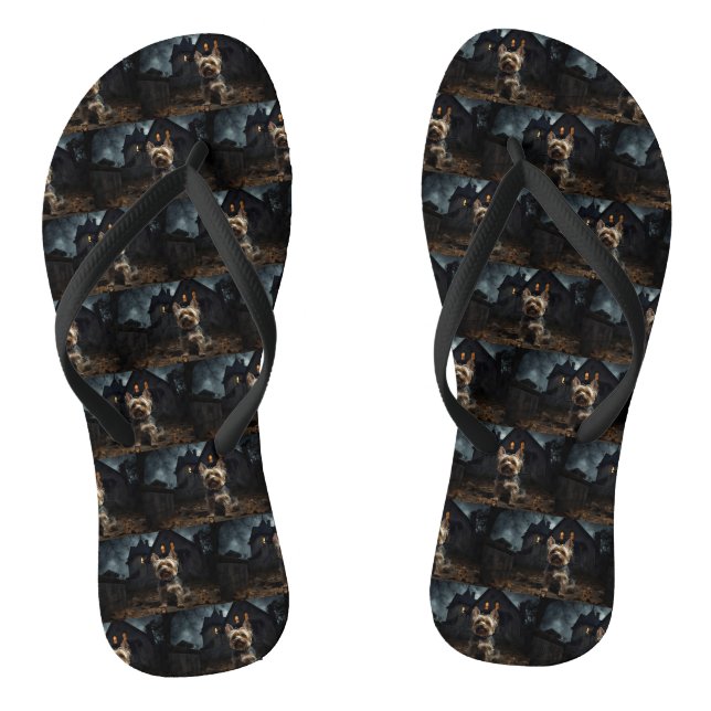 Yorkshire Terrier Halloween Beängstigend Flip Flops (Fußbett)