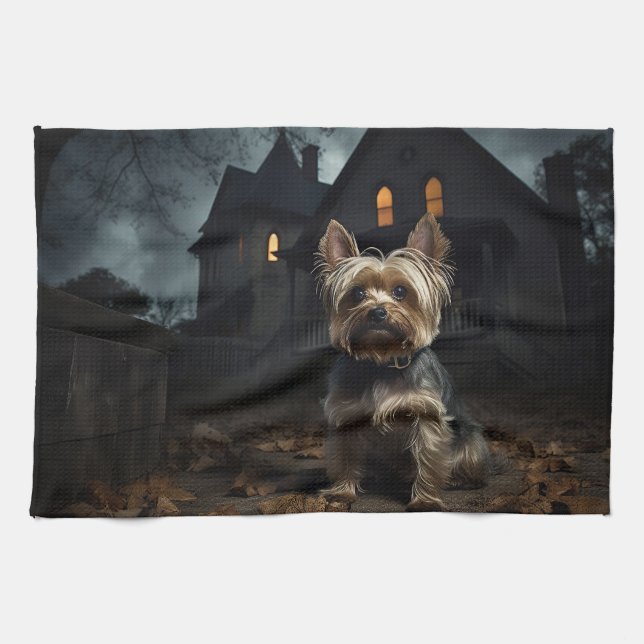 Yorkshire Terrier Halloween Beängstigend Geschirrtuch (Horizontal)