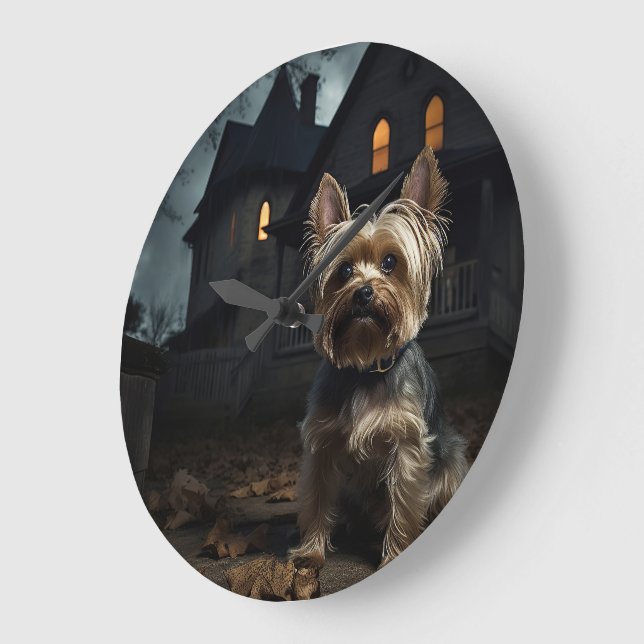 Yorkshire Terrier Halloween Beängstigend Große Wanduhr (Winkel)