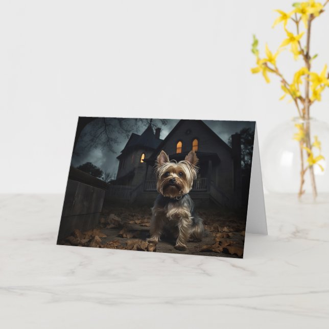 Yorkshire Terrier Halloween Beängstigend Karte (Gelbe Blume)
