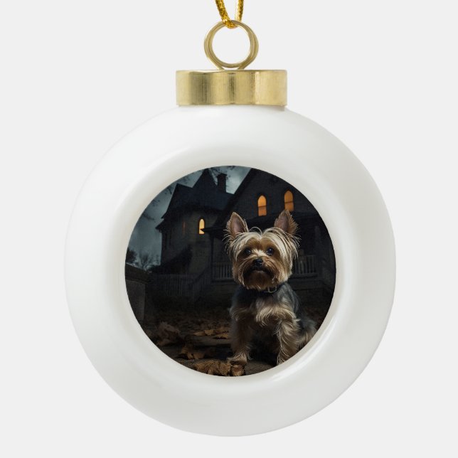 Yorkshire Terrier Halloween Beängstigend Keramik Kugel-Ornament (Vorderseite)