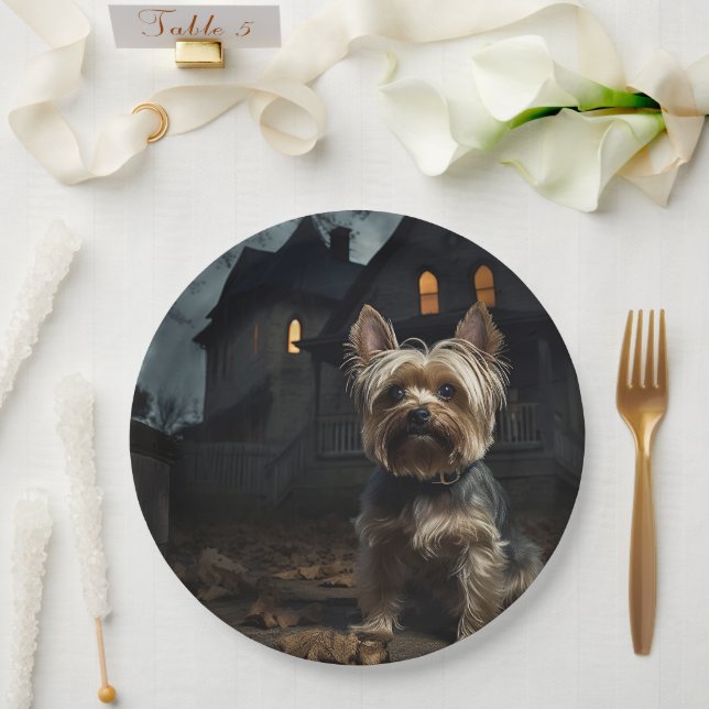 Yorkshire Terrier Halloween Beängstigend Pappteller (Hochzeit)