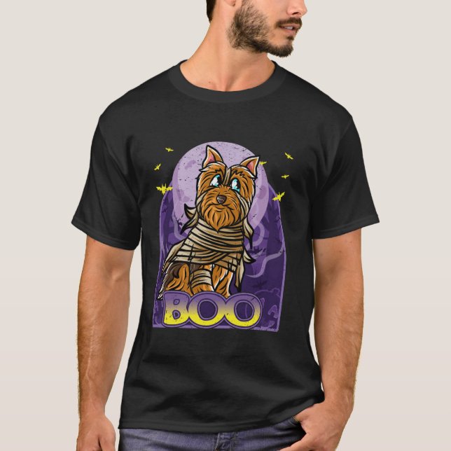 Yorkshire Terrier Happy Halloween Costume Mummie L T-Shirt (Vorderseite)