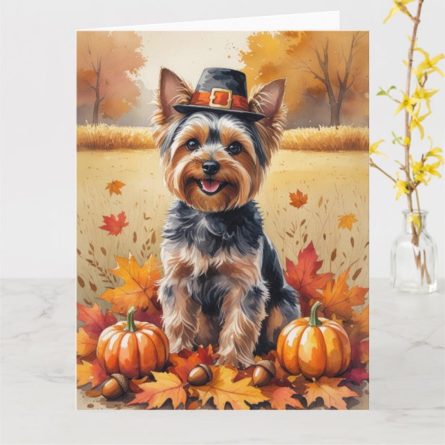 Yorkshire Terrier Herbst Erntedank Art Karte (Gelbe Blume)