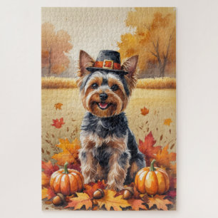 Yorkshire Terrier Herbstlaub Thanksgiving Kunst